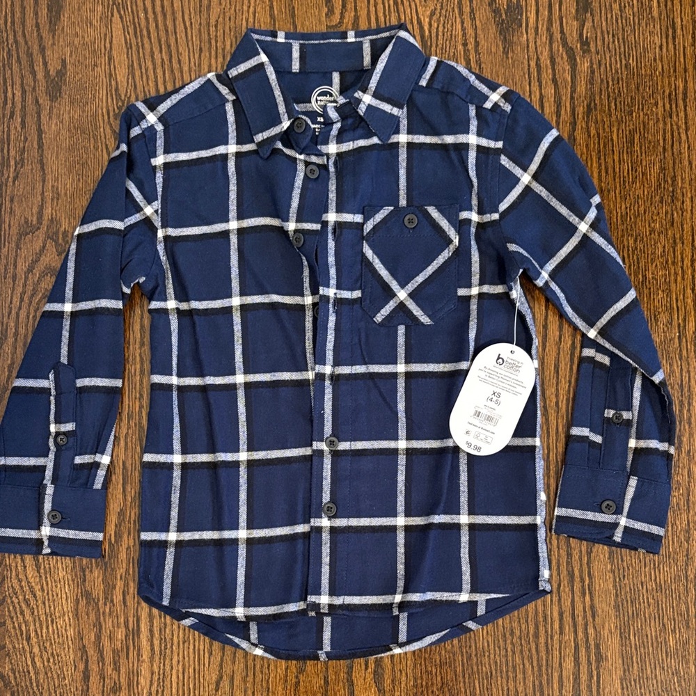 Wonder Nation Navy Checkered Button-Up Shirt
